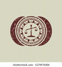 Red scale icon inside distressed grunge style stamp