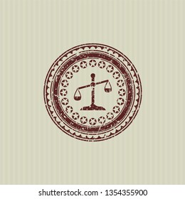 Red scale icon inside distressed rubber stamp