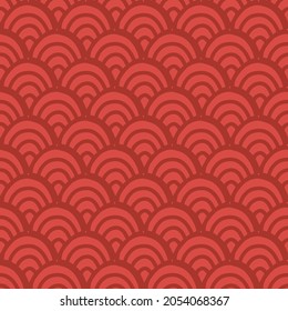 Red scales oriental seamless pattern for textile, fabric print, wallpapers, wrapping paper and other design. Hand-drawn vector isolated illustration.