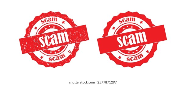 red Scam Warning stamp seal uses circle shape. Red Scam Warning phrase seal stamp with unclean, watermark surface vector.