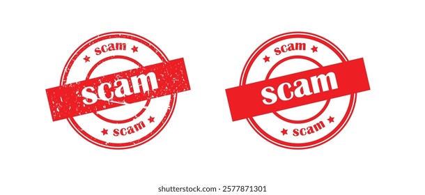 red Scam Warning stamp seal uses circle shape. Red Scam Warning phrase seal stamp with unclean, watermark surface vector.