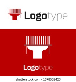 Red Scanner scanning bar code icon isolated on white background. Barcode label sticker. Identification for delivery with bars. Logo design template element. Vector Illustration