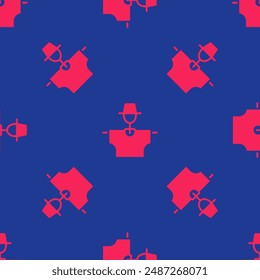 Icono de espantapájaros rojo aislado patrón sin fisuras sobre fondo azul.  Vector