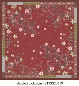 Red scarf pattern design with flower element. Hijab style