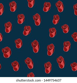 Red and scarlet roses button on a dark-blue background