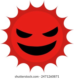 Red scary smiling sun icon
