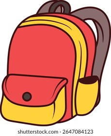 Mochila roja de la escuela con la ilustración amarilla de la bolsa