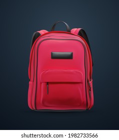 Red school bag isolated on dark background. Vector 3d illustration. School backpack. Sport rucksack. Educational concept