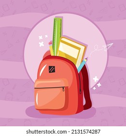 red school bag on purple background