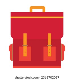 Bolsa roja de escuela con bolsillos con cremallera. Icono de vector plano multicolor que representa el concepto de elementos escolares aislados en fondo blanco