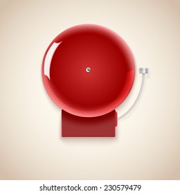 Red school bell. Electric bell closeup, vector icon.