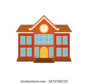 Red School Building in Flat Cartoon Vector Illustration for Back To School Banner Element Decoration