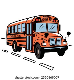 Red school bus on white background. Vector illustration
