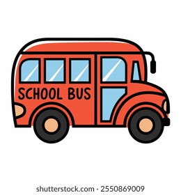 Red school bus on white background. Vector illustration
