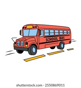 Red school bus on white background. Vector illustration
