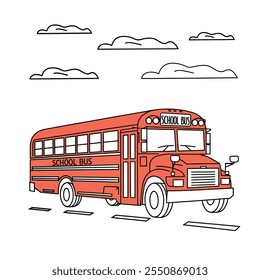 Red school bus on white background. Vector illustration
