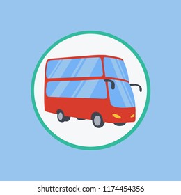 red school bus side icon symbol & sign vector illustration double decker in london - england flat design for tourism & vacation holiday. transportation button with two storied floors for tourists tour