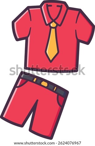 Red school uniform with tie Vector Illustration Icon. Flat Cartoon Style