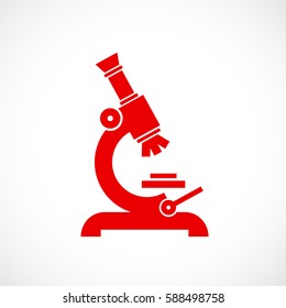 Red science microscope vector pictogram illustration isolated on white background