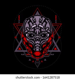 Red SCI-FI Underdeath for merchandise, apparel or other with geometry ornament