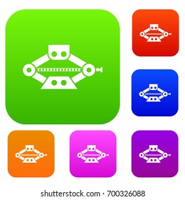 Red scissor car jack set icon in different colors isolated vector illustration. Premium collection