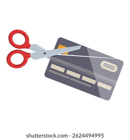 Red scissors cutting a bank card, representing eliminating debt and achieving financial freedom