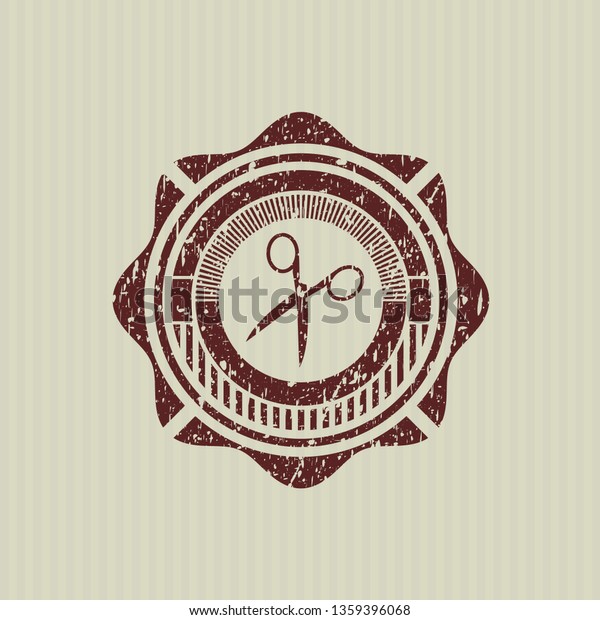 Red scissors icon\
inside grunge style stamp