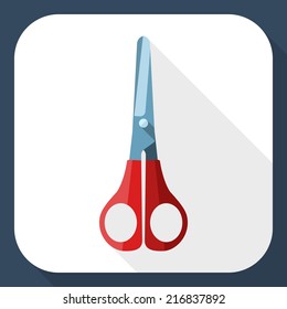 Red scissors icon with long shadow