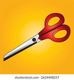 Red Scissors Icon on Bright Orange Background – Vector Clipart