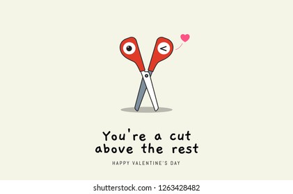  The red scissor's pun. Valentine's pun illustration