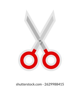 Red scissors sticker icon flat vector design