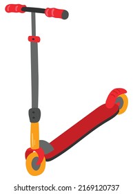 Red scooter for active walks. Hand drawn vector illustration. Suitable for website, stickers, greeting cards.