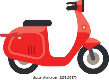 Red scooter icon. Cartoon moped side view