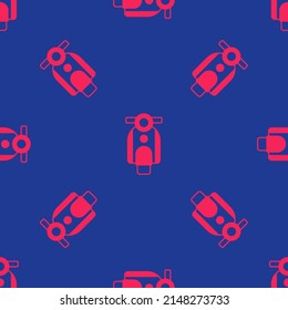 Red Scooter icon isolated seamless pattern on blue background.  Vector