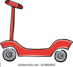 Red scooter, illustration, vector on white background.