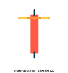 Red scooter look over or top view. Two wheeled self propelled vehicle scooter top view. Isolated flat vector illustration in cartoon style.