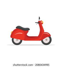 Red scooter motorcycle isolated on white background.  
Scooter transport flat. Vector stock