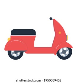 Red scooter on a white isolated background. Vector illustration in flat style.