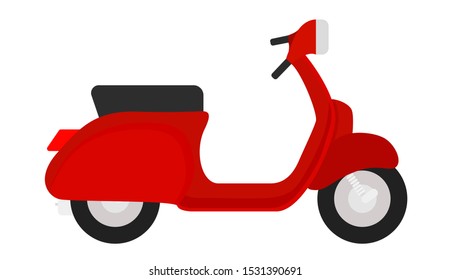 Red scooter, white background, vector.