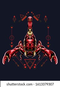 Red scorpio zodiac symbol with sacred geometry pattern background