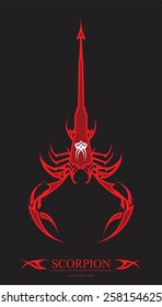 Red Scorpion. Dark Red Scorpion with the light red outline. Suitable for your mascot,  Community identity,artistic element, illustration for apparel. illustration for automotive. etc.