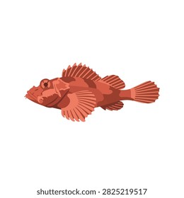 Red Scorpionfish Illustration Isolated on White Background, Venomous Marine Life Flat Vector Icon