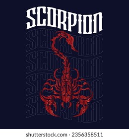 Red scorpion.Vintage Scorpion label for bar or tattoo studio.t-shirt typography. Engraved Vector illustration. Scorpion illustration for sport and esport team.scorpion tattoo vector design svg