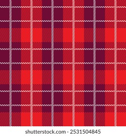 Padrão têxtil sem emenda Red Scotland. Tecido textura verificação tartan xadrez. Fundo geométrico abstrato para tecido, tecido. Design gráfico de repetição monocromático. Ornamento quadrado moderno.