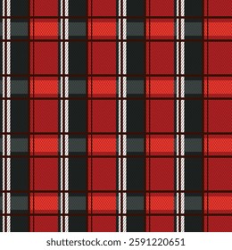 Red Scotland textile seamless pattern. Fabric texture check tartan plaid. Abstract geometric background for cloth, card, fabric. Monochrome graphic repeating design. Modern squared ornament.