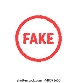 red scribble fake sign. concept of falsehood, falseness, fraudulent, untruth, not truth, forgery. flat style trend modern logotype design vector illustration on white background