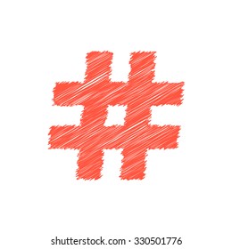 red scribble hashtag icon. concept of micro blogging. isolated on white background. sketch style trend modern logotype design vector illustration