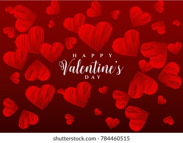 red scribble hearts background greeting design