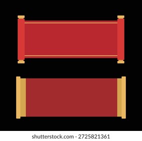 Banner de rolagem vermelha definido para o Ano Novo Lunar.
Festival Chinês Pergaminhos Vermelhos Decorativos.
Acoplamentos vermelhos em branco e elementos de rolagem.