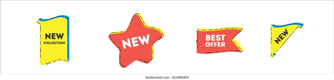 Red scroll banners with big sale text. Special offer or shopping discount label. Retail paper sticker. Vector flat illustrations. Set labels with inscription sale
